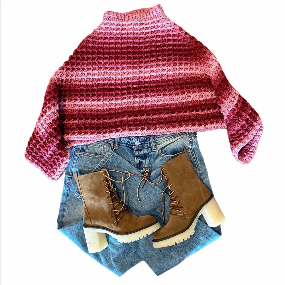 HANDMADE Crochet Vintage Boho Mock Neck Poncho - Picture 2 of 8